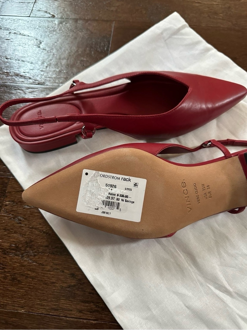 Vince Ines Slingback Pointed Toe Flat size 7.5-Red-New - Picture 9 of 9